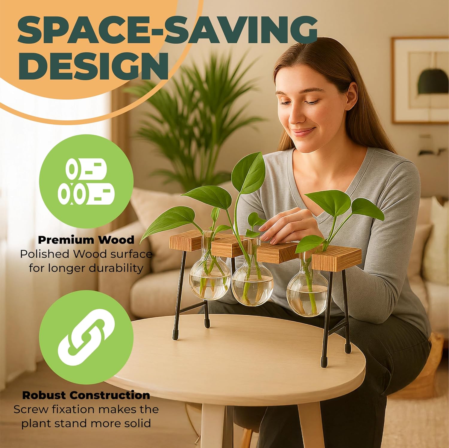 Window Garden Plant Terrarium Glass Vase with Stand - Set of 3 - Image 4