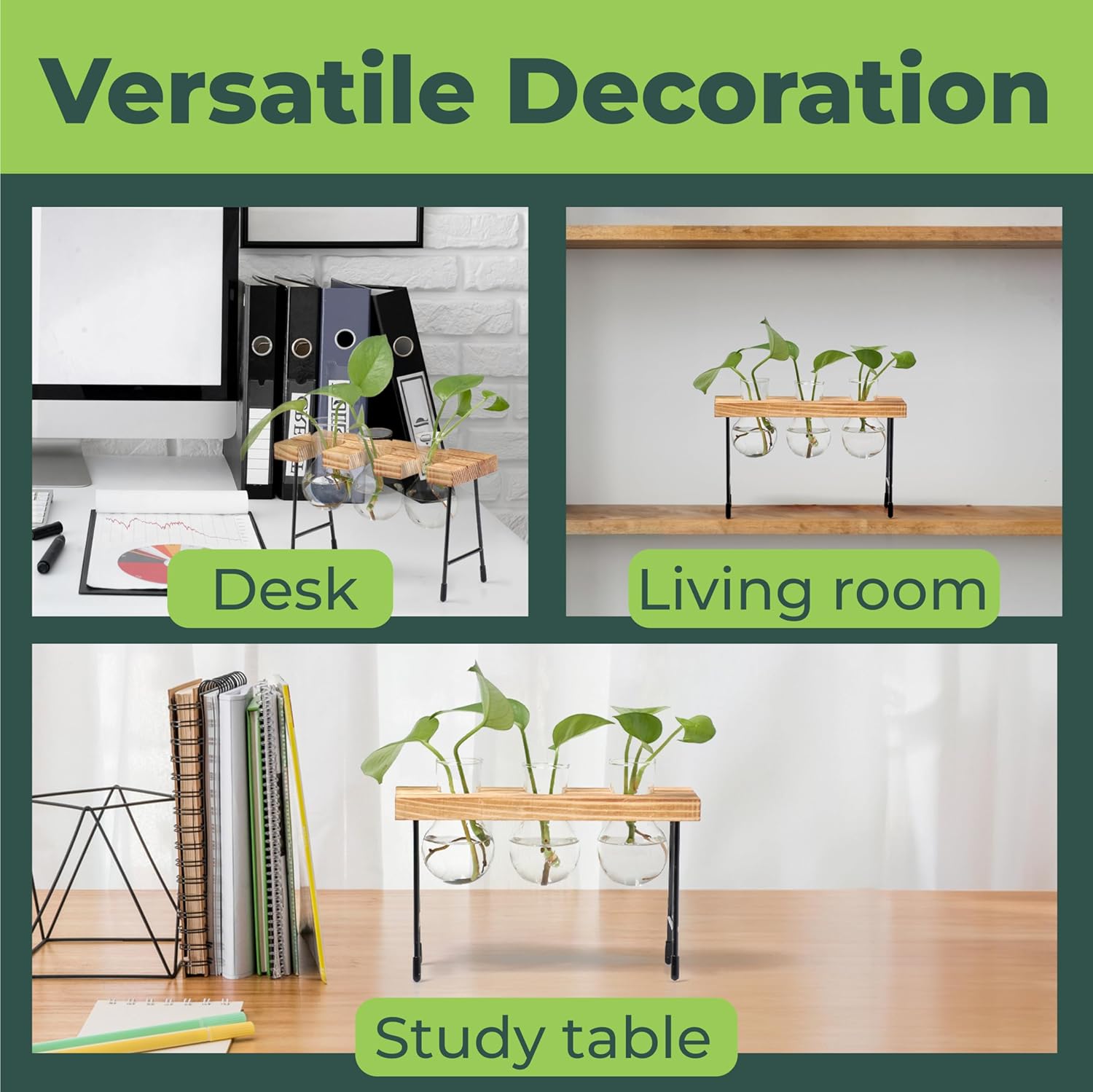 Window Garden Plant Terrarium Glass Vase with Stand - Set of 3 - Image 7