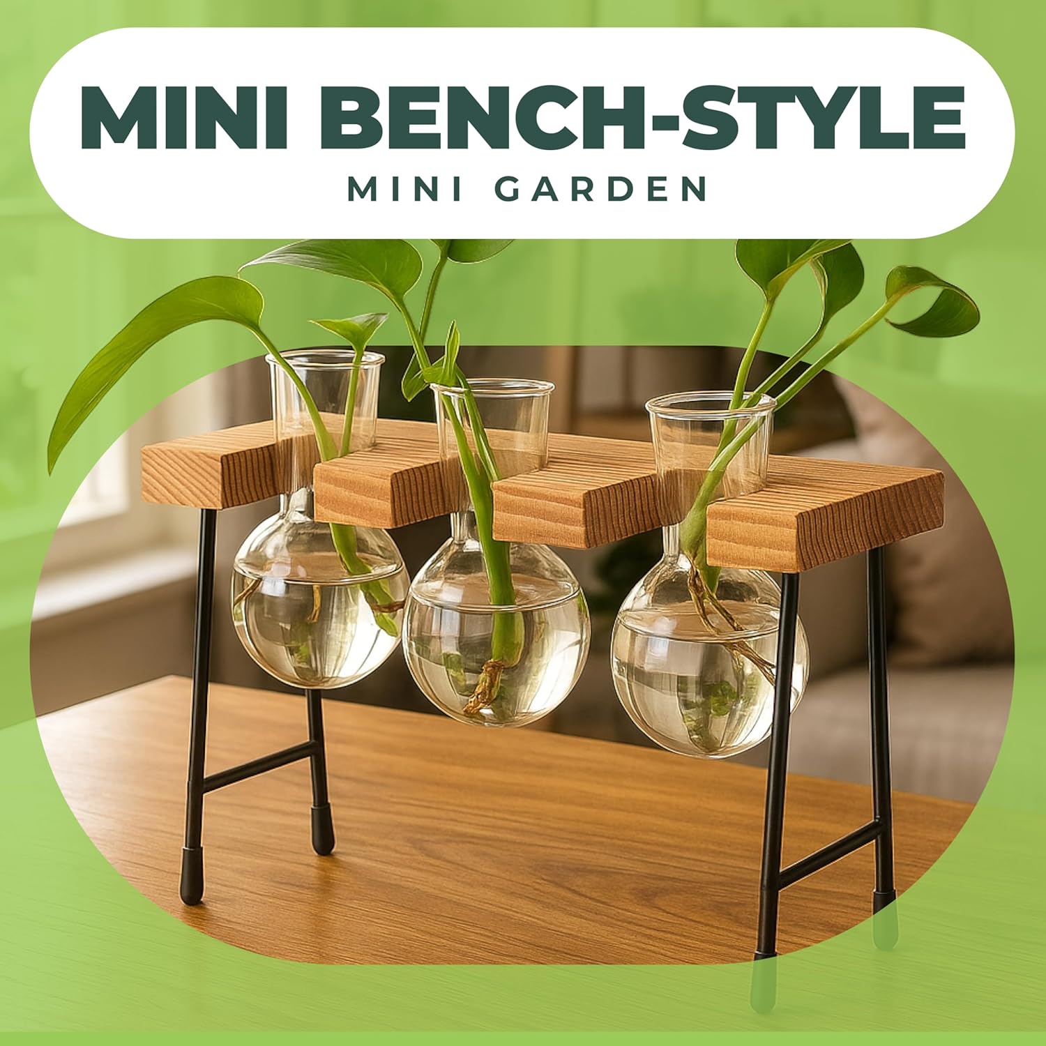 Window Garden Plant Terrarium Glass Vase with Stand - Set of 3 - Image 3